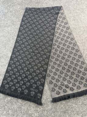 Versace Reversible Medusa Head Monogram Scarf Black Grey 13" x 67"